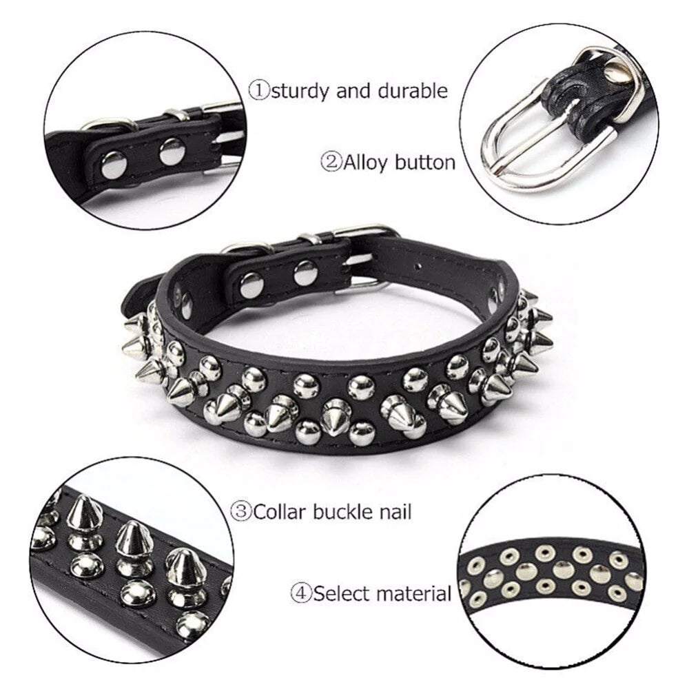 Spiked Studded Leather Dog Collar Rivets Pet Small Large Cat Pit Bull Adjustable by Anti Spier