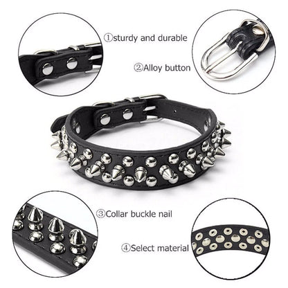 Spiked Studded Leather Dog Collar Rivets Pet Small Large Cat Pit Bull Adjustable by Anti Spier