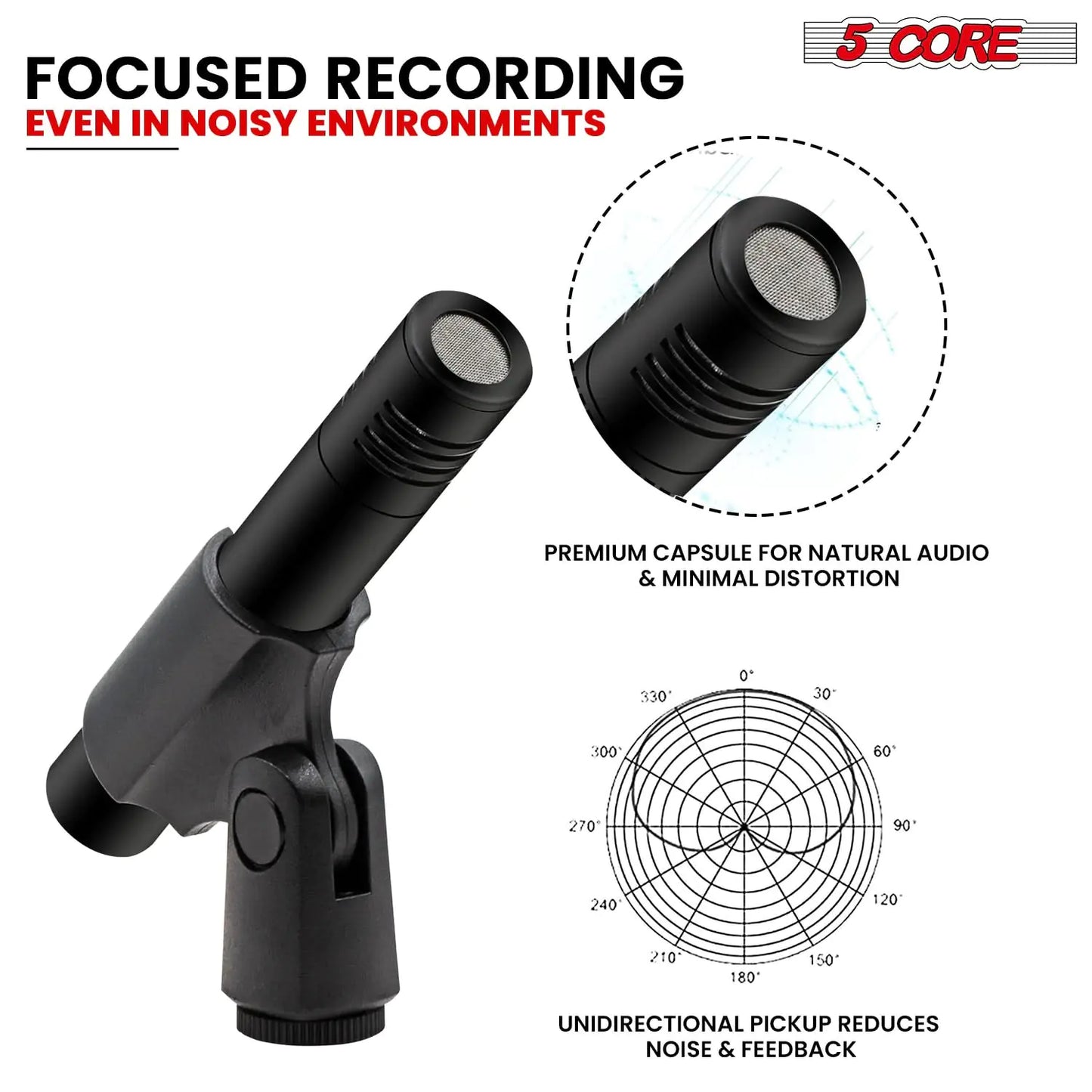 5Core Dynamic Instrument Microphone Professional XLR Cardioid Pencil Stick Condenser Mic by Anti Spier
