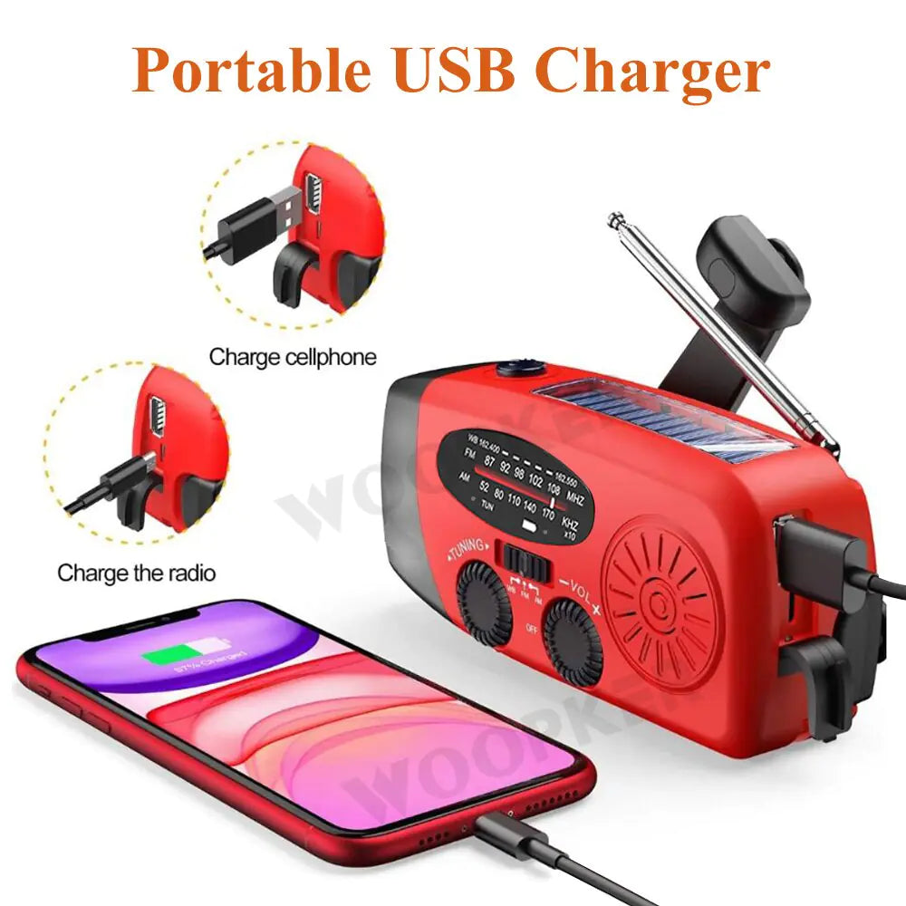 Emergency Radio with Flashlight — Solar, Hand Crank & USB Powered by Anti Spier