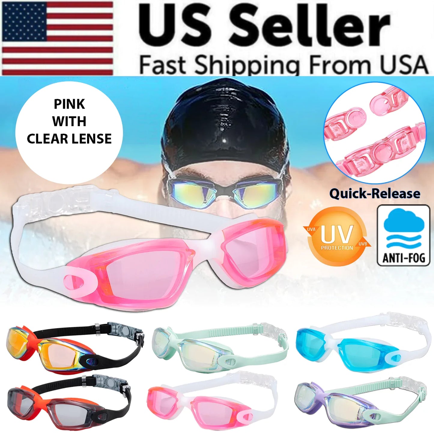 Clear Comfortable Swimming Goggles UV- Anti-Fog Swim Glasses Mirror Adult & Kids by Anti Spier
