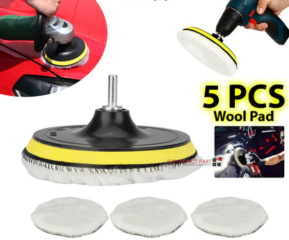5PCS 6" Buffing Polishing Pad Wool Wheel Mop Kit For Car Polisher Drill Adapter by Anti Spier