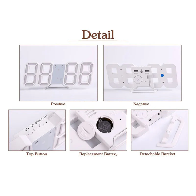 Digital 3D LED Big Wall Desk Alarm Clock Snooze 12/24 Hours Auto Brightness USB by Anti Spier