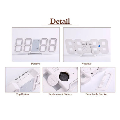 Digital 3D LED Big Wall Desk Alarm Clock Snooze 12/24 Hours Auto Brightness USB by Anti Spier