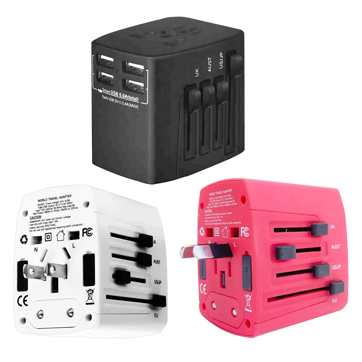 Universal Travel Adapter International Power Adapters 3 Pack Multicharger Plug w 4 USB Ports by Anti Spier