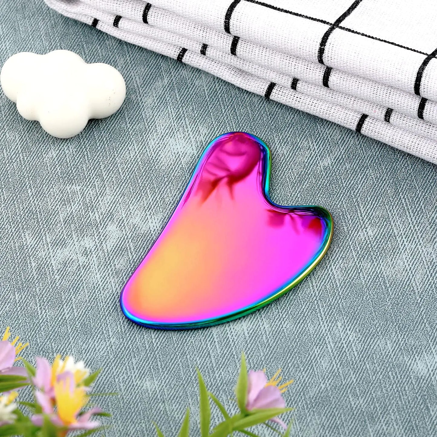 Nuanchu Stainless Steel Gua Sha Facial Tools Guasha for Face Metal Gua Sha Tighten Skin Massage Guasha Beauty Tool for Body Eyes Neck Massager with Travel Pouch Skin Care Gifts (Rainbow Color) Rainbow Color by Anti Spier