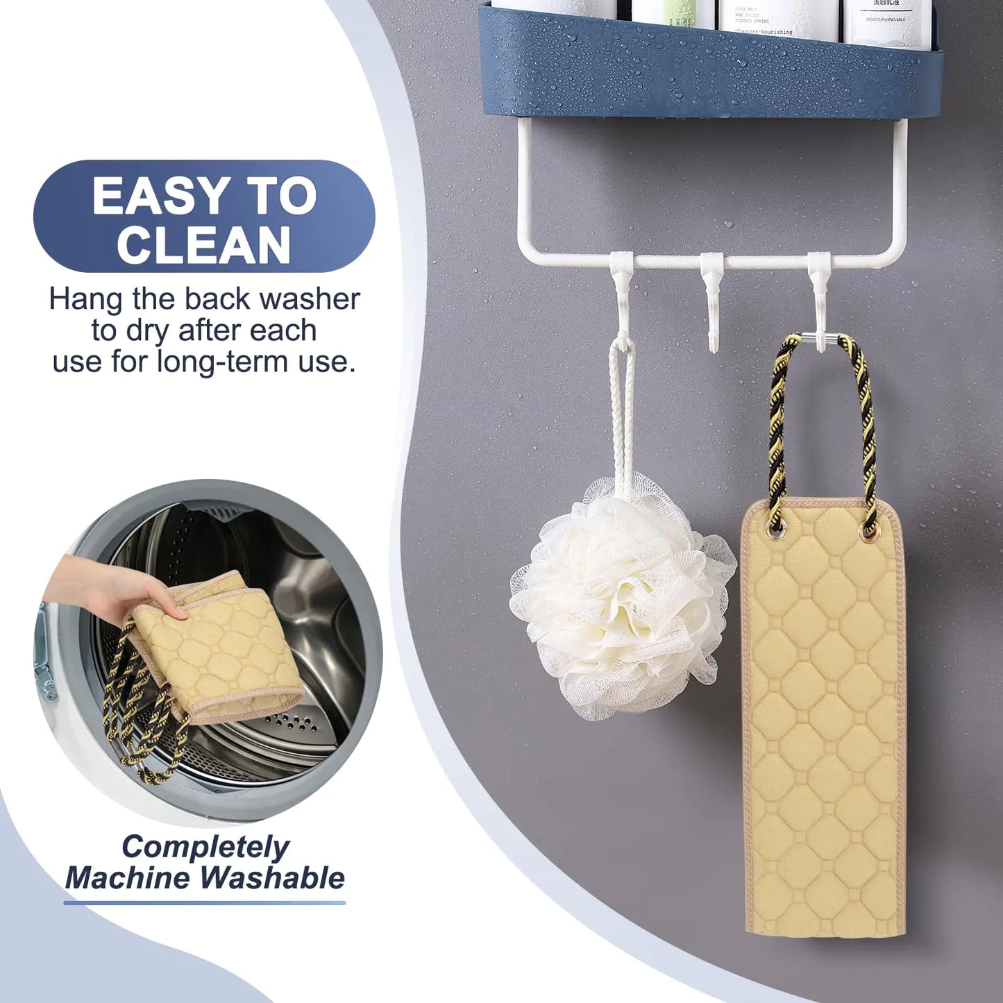 Exfoliating Back Scrubber with Handles, 39 Inch Double-Sided Back Exfoliator Body Scrub Towel, Exfoliating Washcloth Bath Tool for Use in Shower, Back Washer to Deep Clean Your Skin for Men & Women Beige (39*5.5 Inch) by Anti Spier