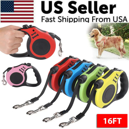 16.5FT Automatic Retractable Dog Leash Pet Collar Automatic Walking Lead Free US by Anti Spier
