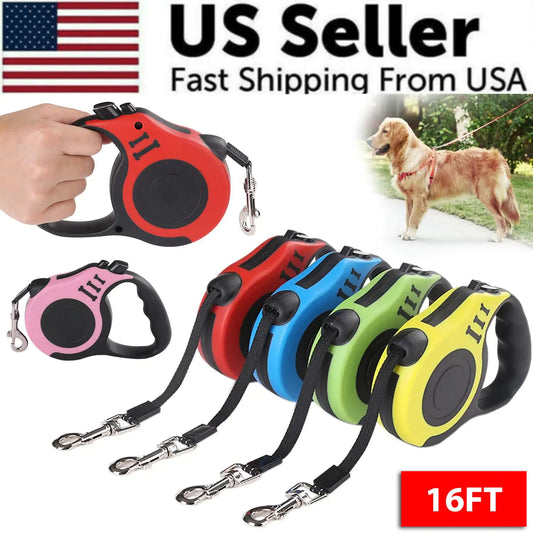 16.5FT Automatic Retractable Dog Leash Pet Collar Automatic Walking Lead Free US by Anti Spier