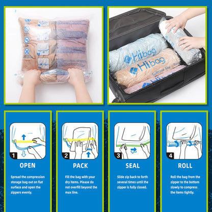 HIBAG 12 Compression Bags for Travel, Travel Essentials Compression Bags, Vacuum Packing Space Saver Zipper Bags for Cruise Travel Accessories (12-Travel) by Anti Spier