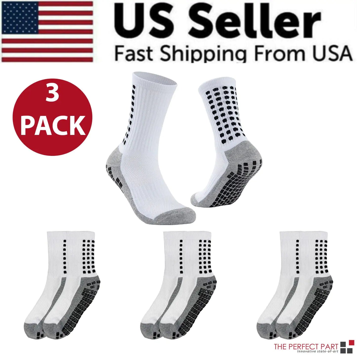 3 Pair Sport Socks Anti Slip W/ Grip Soccer Men Football Basketball Sock Premium by Anti Spier