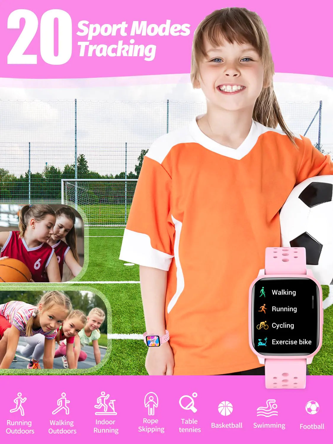 Kids Smart Watch Girls Boys, Smart Watch for Kids Game Smart Watch Gifts for 4-16 Years Old with Sleep Mode 20 Sports Modes 5 Games Pedometer Birthday Gift for Boys Girls (Pink) Pink by Anti Spier