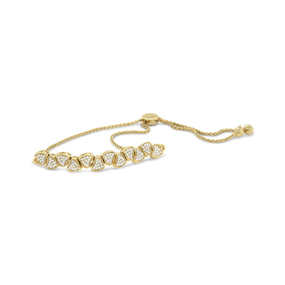 Yellow Gold Plated .925 Sterling Silver 1/2 Cttw Diamond Sideways Hearts Bolo Bracelet (H-I Color, I1-I2 Clarity) - 4”-10” Adjustable by Anti Spier