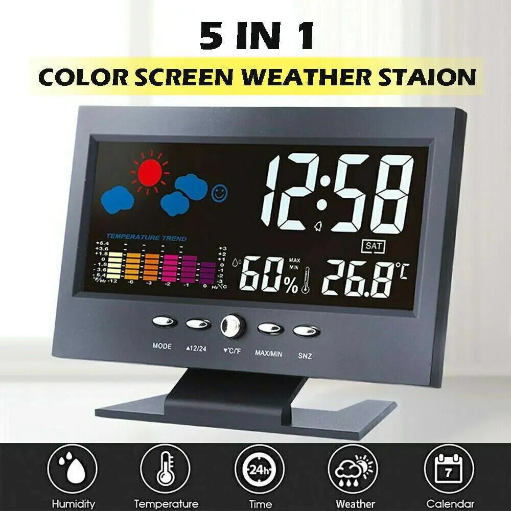 LED Digital Alarm Clock Snooze Calendar Thermometer Hygrometer Weather Display by Anti Spier