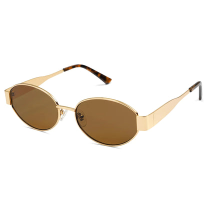 SOJOS Retro Oval Sunglasses for Women Men Trendy Sun Glasses Classic Shades UV400 Protection SJ1217 Gold/Grey by Anti Spier