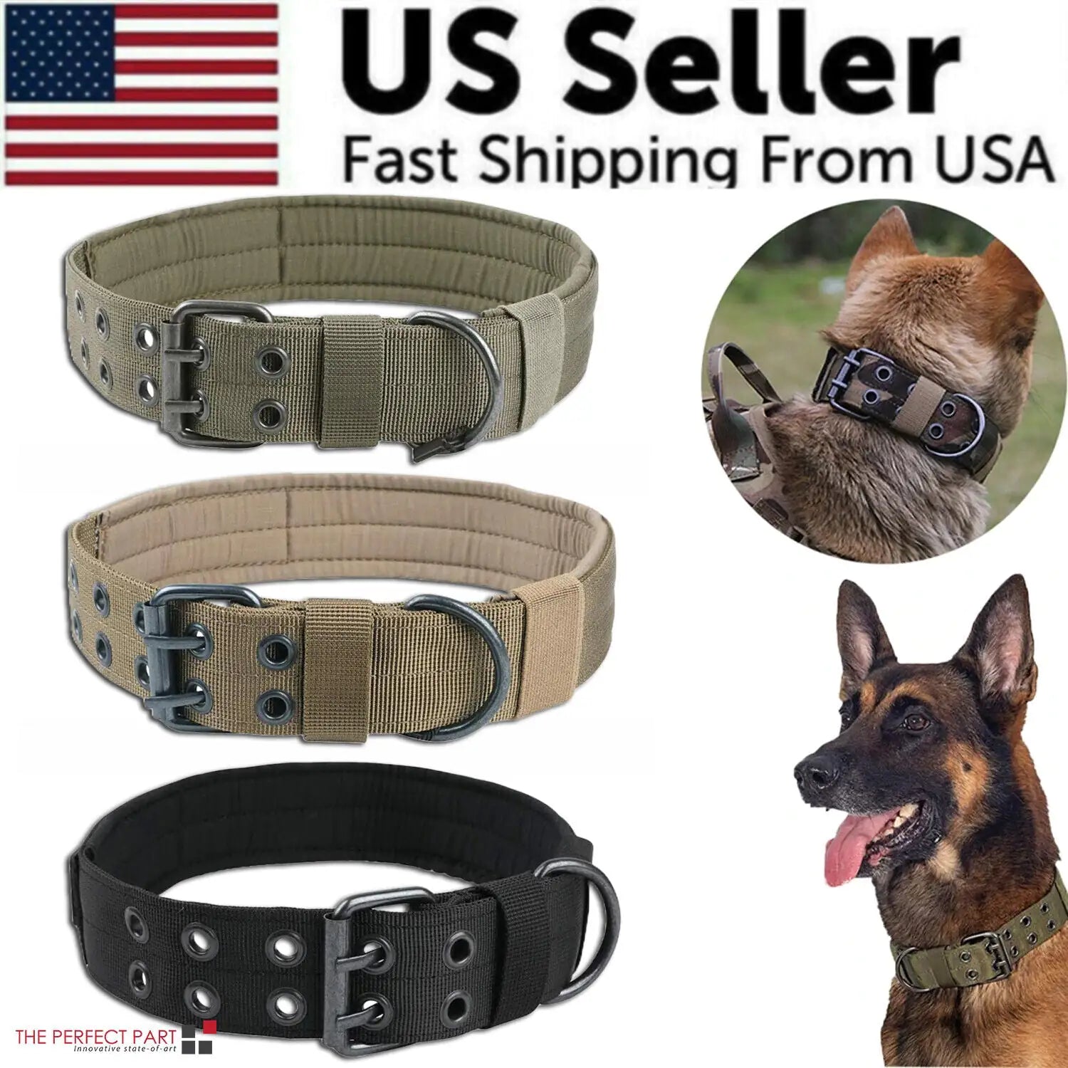 2" Wide Tactical Heavy Duty Nylon Large Dog Collar K9 Military With Metal Buckle by Anti Spier