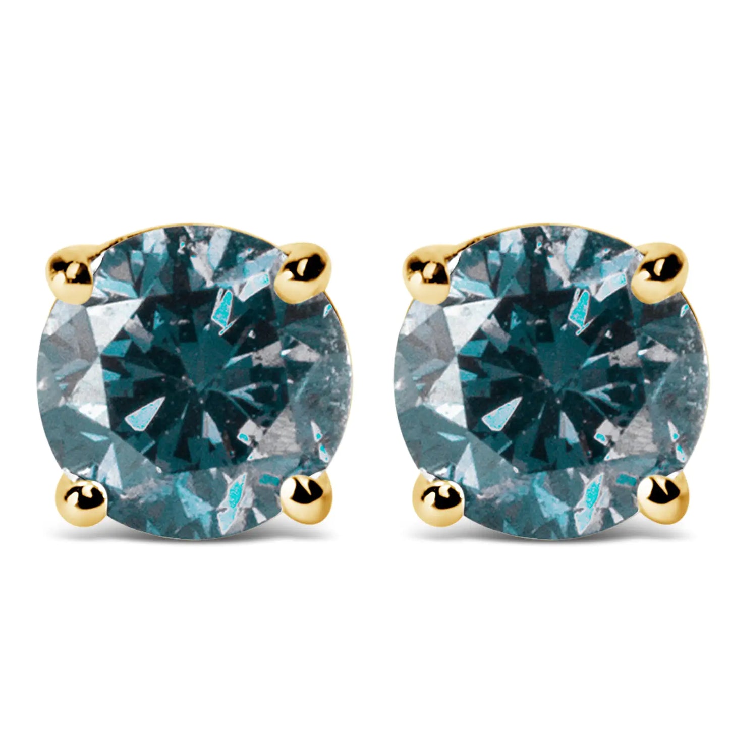 14K Gold Round Brilliant Cut Lab Grown Blue Diamond 4-Prong Classic Solitaire Stud Earrings with Pushbacks by Anti Spier