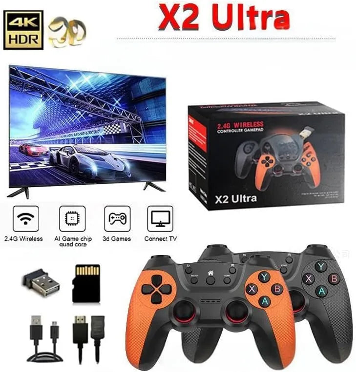 X2 Ultra Retro Game Stick 4K, Plug and Play Video Gaming Console with 128G memory card/40000+Games, HDMI Output for TV with 2.4G Wireless Controller, Retro Arcade Emulators for Kids Adults by Anti Spier