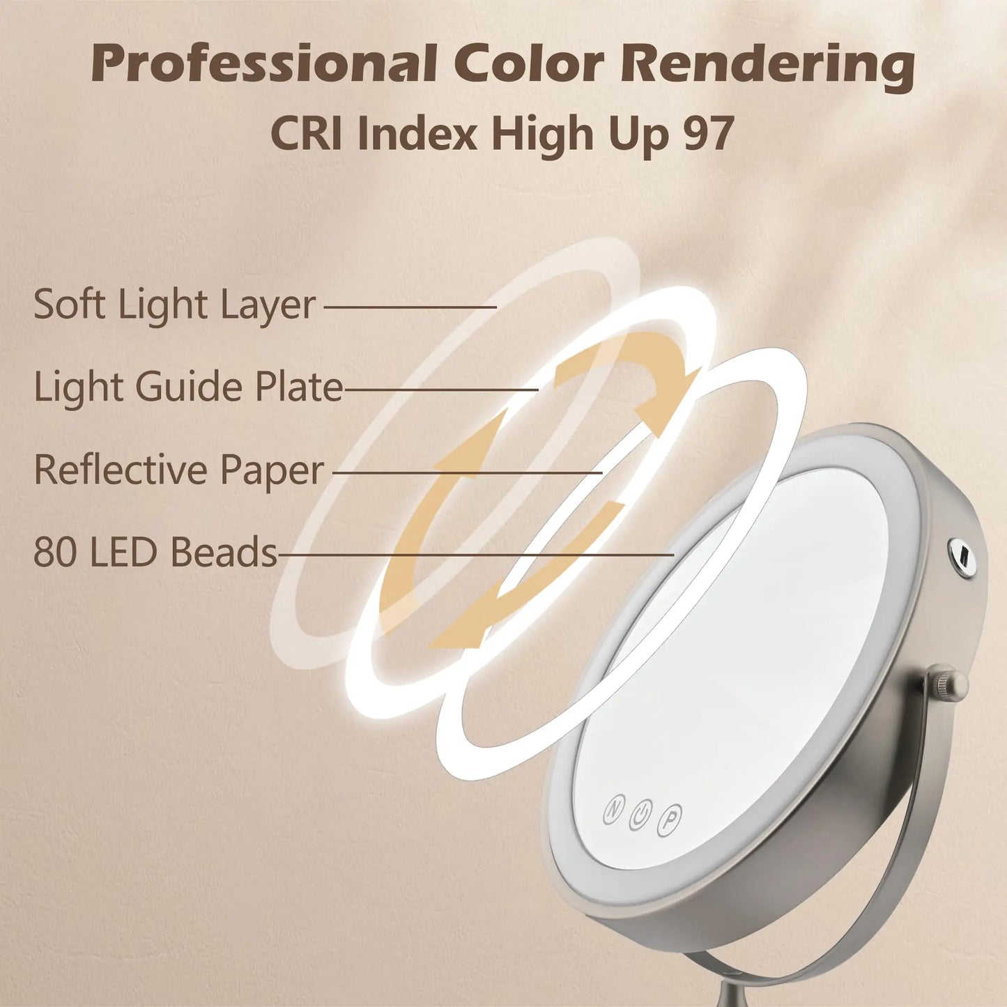 9" Large Makeup Mirror with Lights, 1X/10X Magnifying Vanity Mirror with 3 Colors Dimmable Lightning, 80 LED Lights, 360°Rotation Double Sided Standing Lighted Makeup Mirror Nickel Matte Nickel by Anti Spier