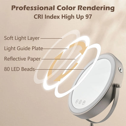 9" Large Makeup Mirror with Lights, 1X/10X Magnifying Vanity Mirror with 3 Colors Dimmable Lightning, 80 LED Lights, 360°Rotation Double Sided Standing Lighted Makeup Mirror Nickel Matte Nickel by Anti Spier
