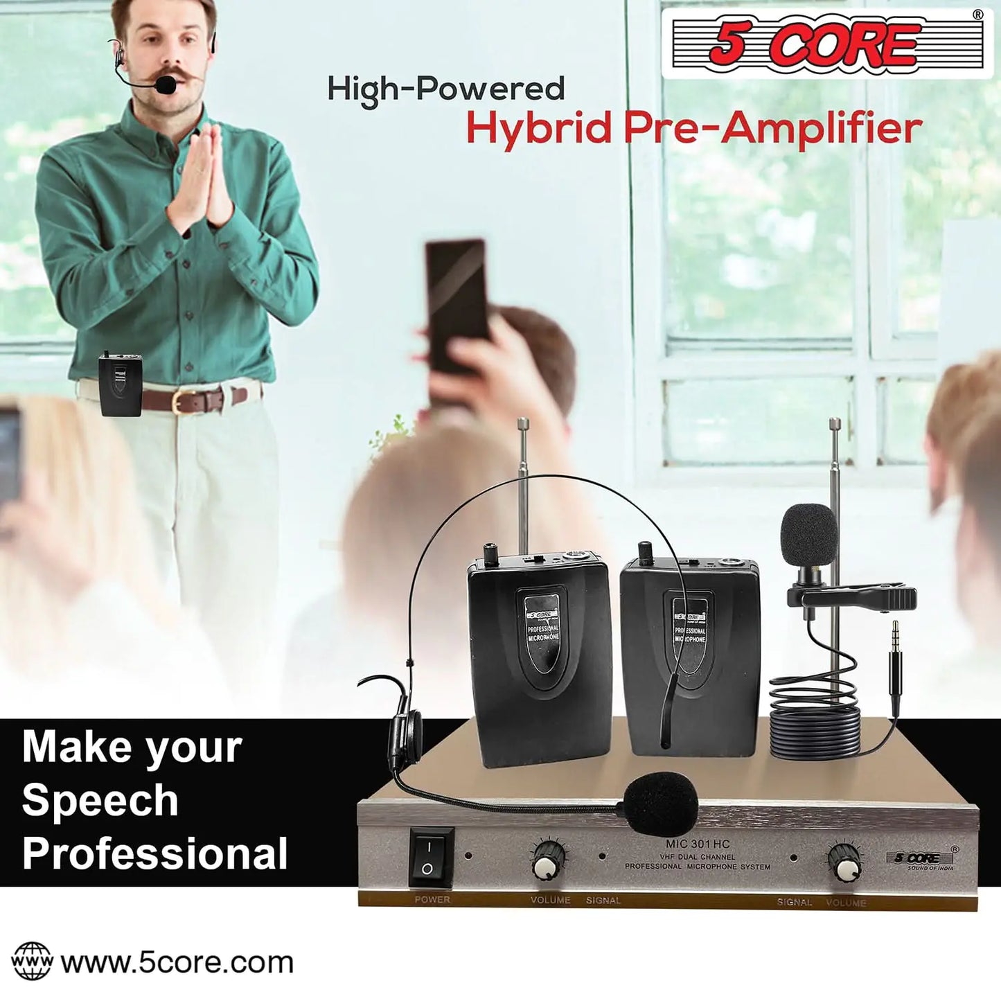 5Core Wireless Microphones w 1 Headset 1 Collar Mic + Receiver Microfono Inalambrico by Anti Spier