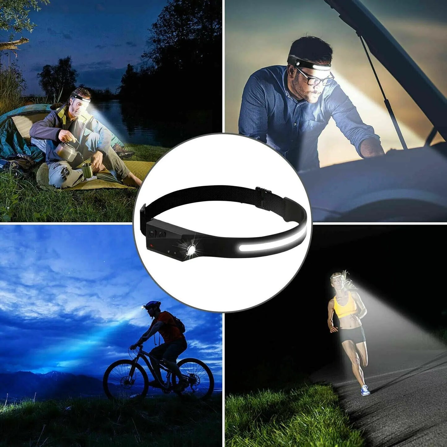 COB LED Headlamp USB Rechargeable Headlight Torch Work Light Bar Head Band Lamp by Anti Spier