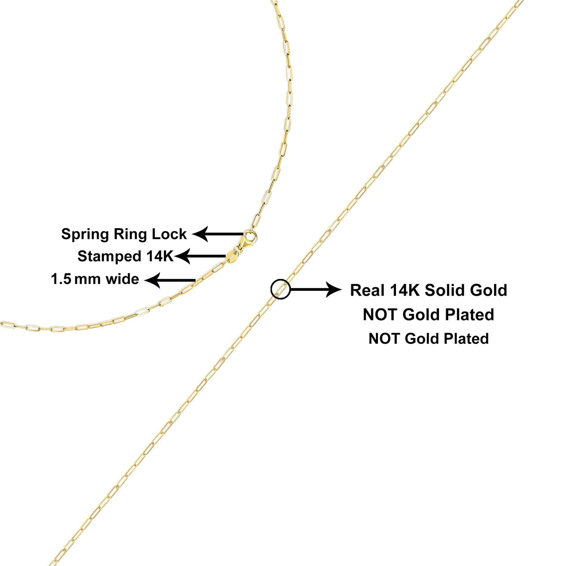 Unisex Solid 14K Gold 1.5mm Paperclip Chain Necklace - Choice of Length and Metal Color by Anti Spier