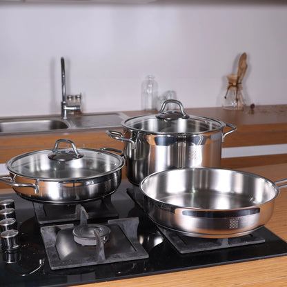 Serenk Modernist 5 Piece Stainless Steel Pots and Pan Set by Anti Spier