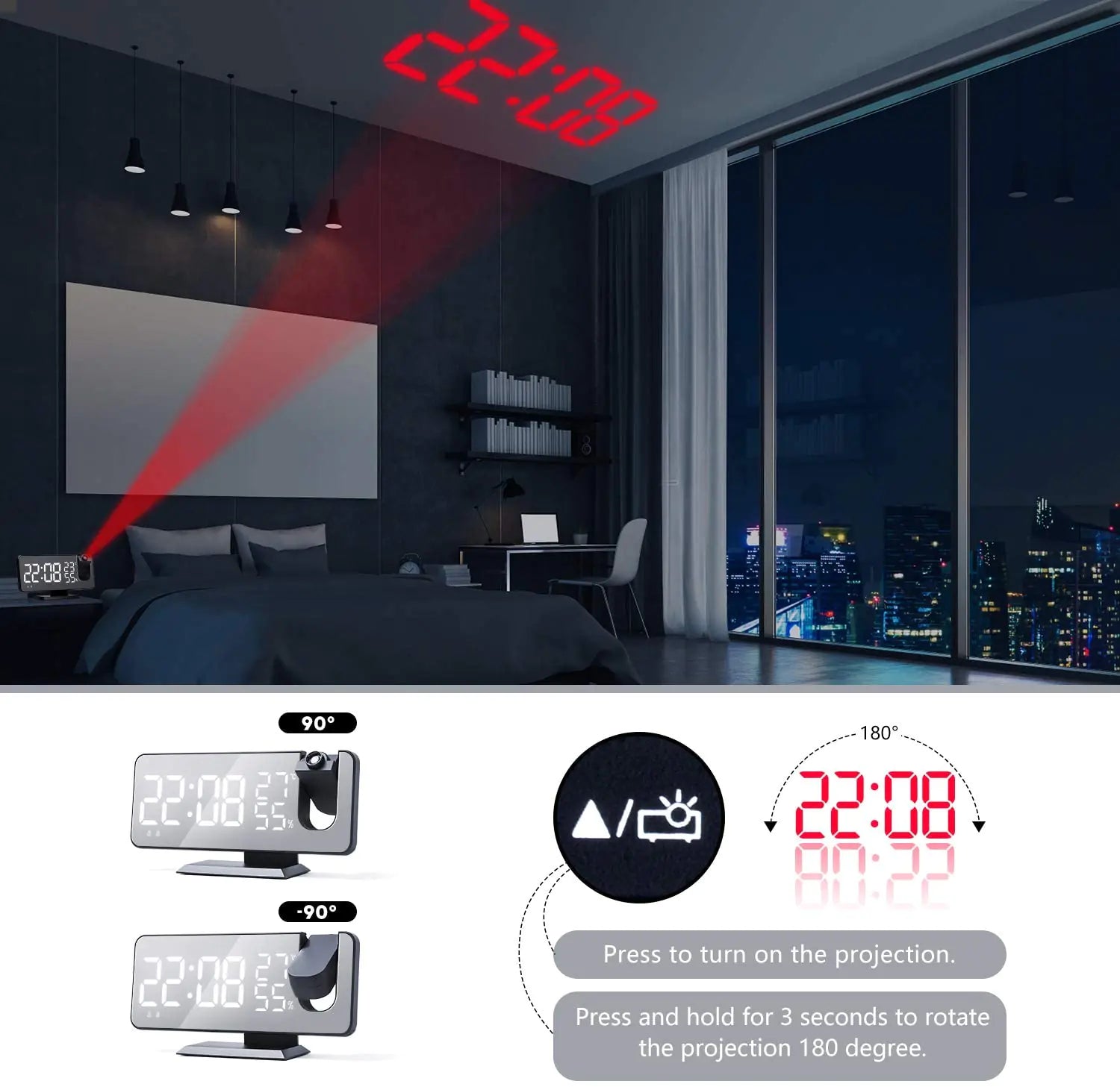 LED Projection Digital Alarm Clock Phone Charger by Anti Spier
