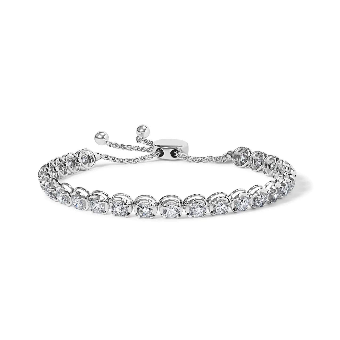 14K White Gold 6.00 Cttw Diamond 4”-10” Adjustable Bolo Tennis Bracelet (I-J Color, I1-I2 Clarity) by Anti Spier
