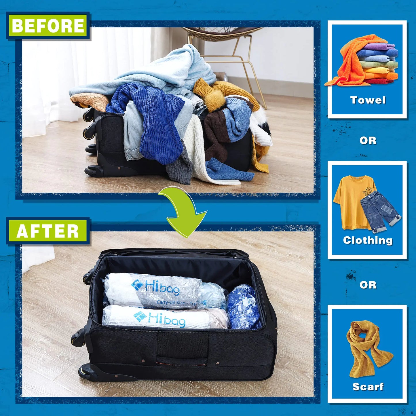HIBAG 12 Compression Bags for Travel, Travel Essentials Compression Bags, Vacuum Packing Space Saver Zipper Bags for Cruise Travel Accessories (12-Travel) by Anti Spier