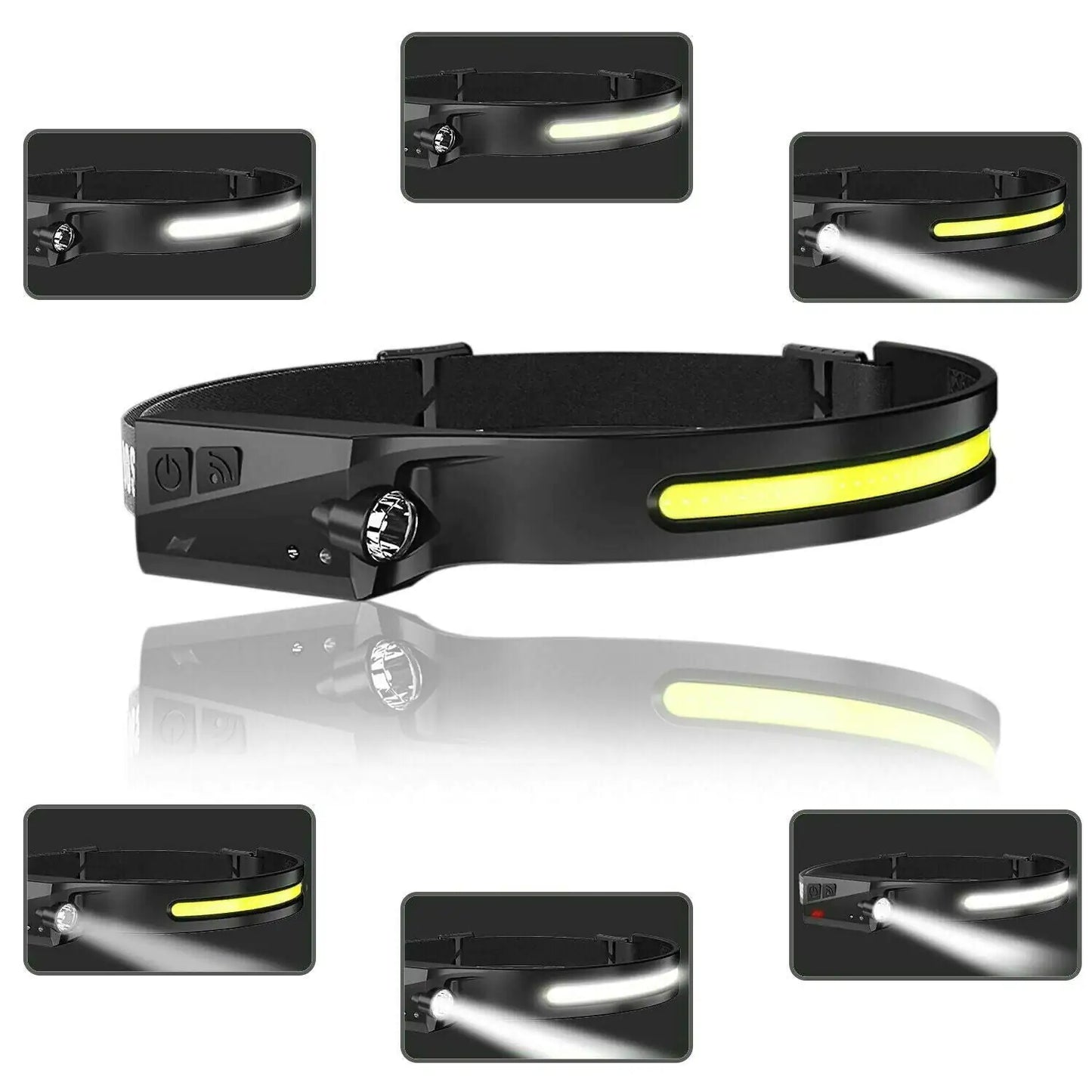 COB LED Headlamp USB Rechargeable Headlight Torch Work Light Bar Head Band Lamp by Anti Spier