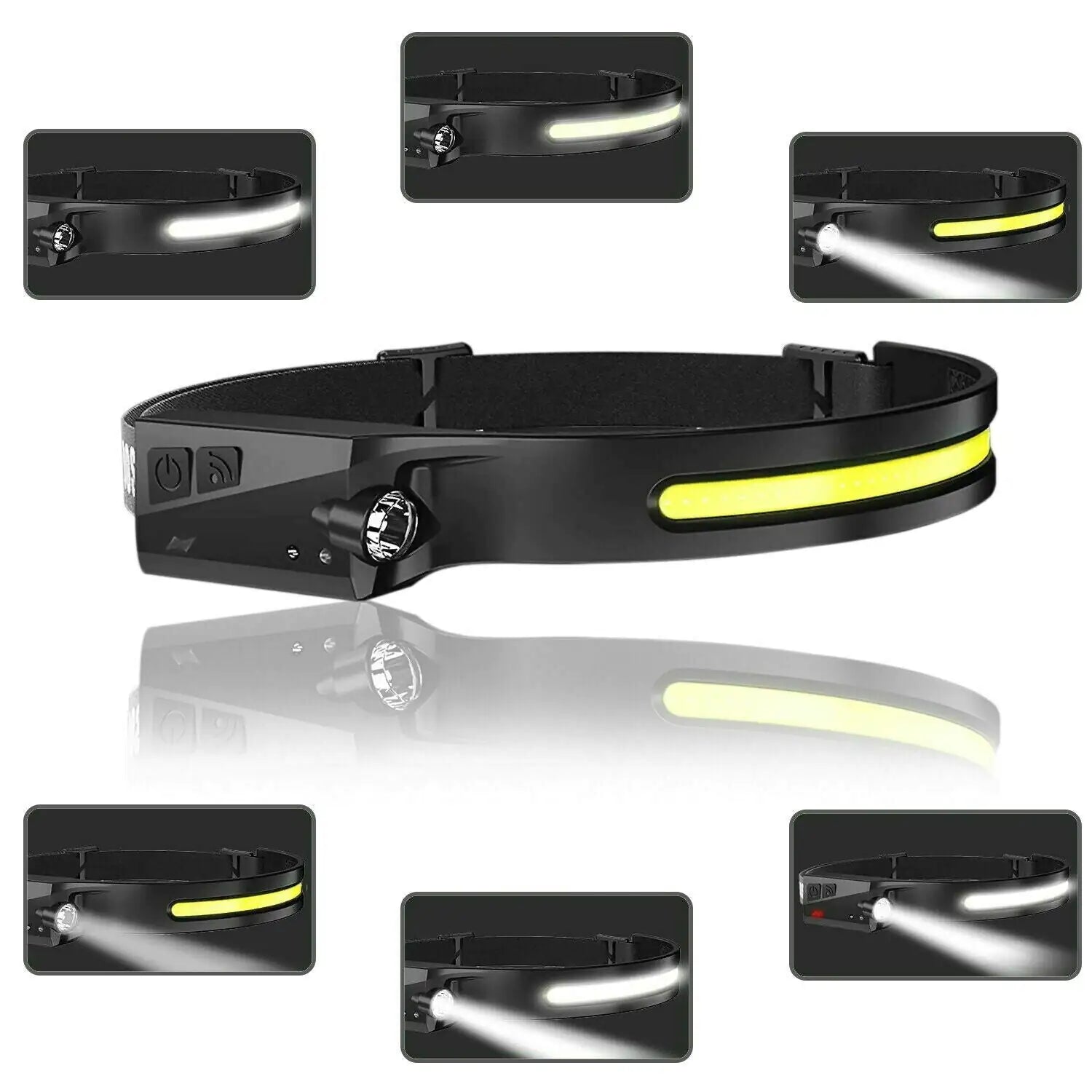 COB LED Headlamp USB Rechargeable Headlight Torch Work Light Bar Head Band Lamp by Anti Spier