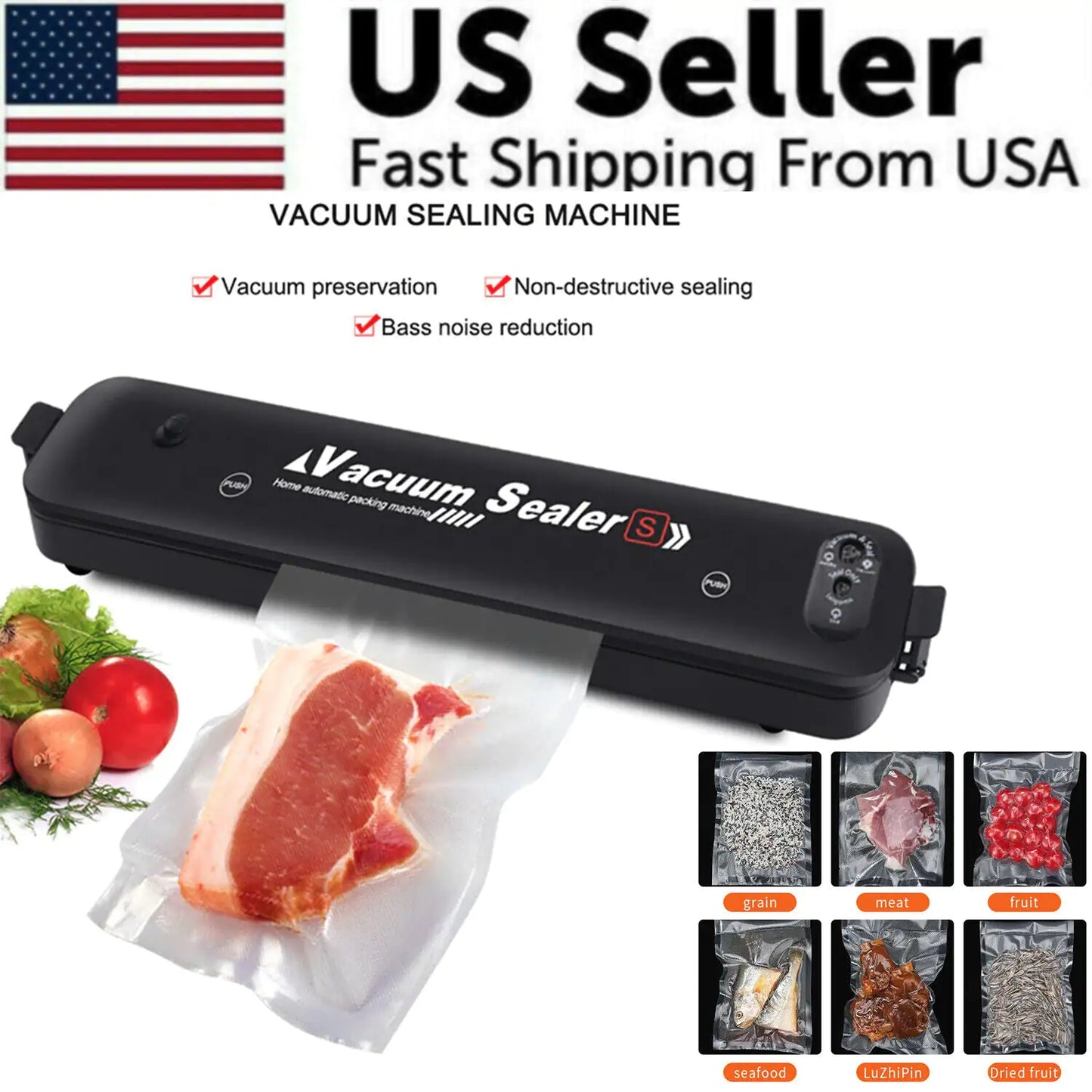 Vacuum Sealer Machine Food Preservation Storage Saver Automatic With Seal Bag by Anti Spier