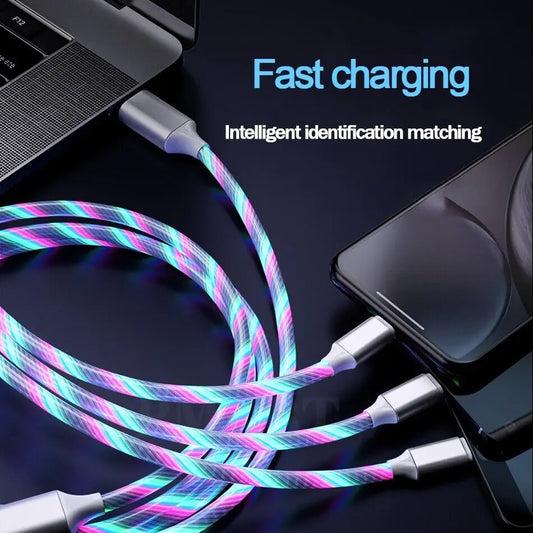 3 in 1 LED Fast Charging Cable Adapter For iPhone Micro USB Type C Charger Cord by Anti Spier