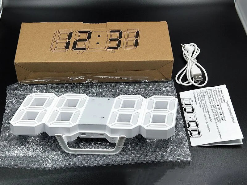 Digital 3D LED Big Wall Desk Alarm Clock Snooze 12/24 Hours Auto Brightness USB by Anti Spier