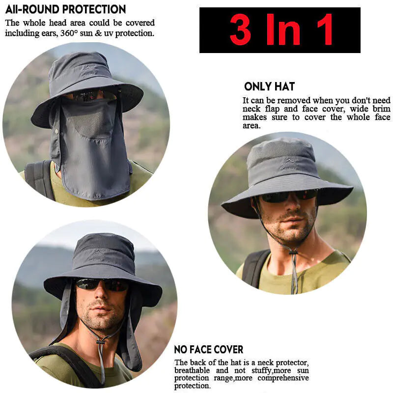 Wide Brim Sun Hat UV Protection Bucket Cap For Hiking Camping Fishing Safari Men by Anti Spier