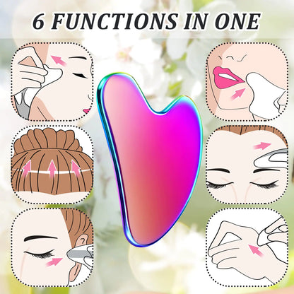 Nuanchu Stainless Steel Gua Sha Facial Tools Guasha for Face Metal Gua Sha Tighten Skin Massage Guasha Beauty Tool for Body Eyes Neck Massager with Travel Pouch Skin Care Gifts (Rainbow Color) Rainbow Color by Anti Spier