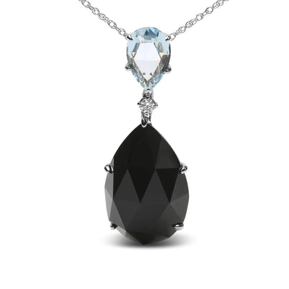 18K White Gold Diamond Accent and Pear Cut Sky Blue Topaz and Pear Cut Black Onyx Dangle Drop 18" Pendant Necklace (G-H Color, SI1-SI2 Clarity) by Anti Spier