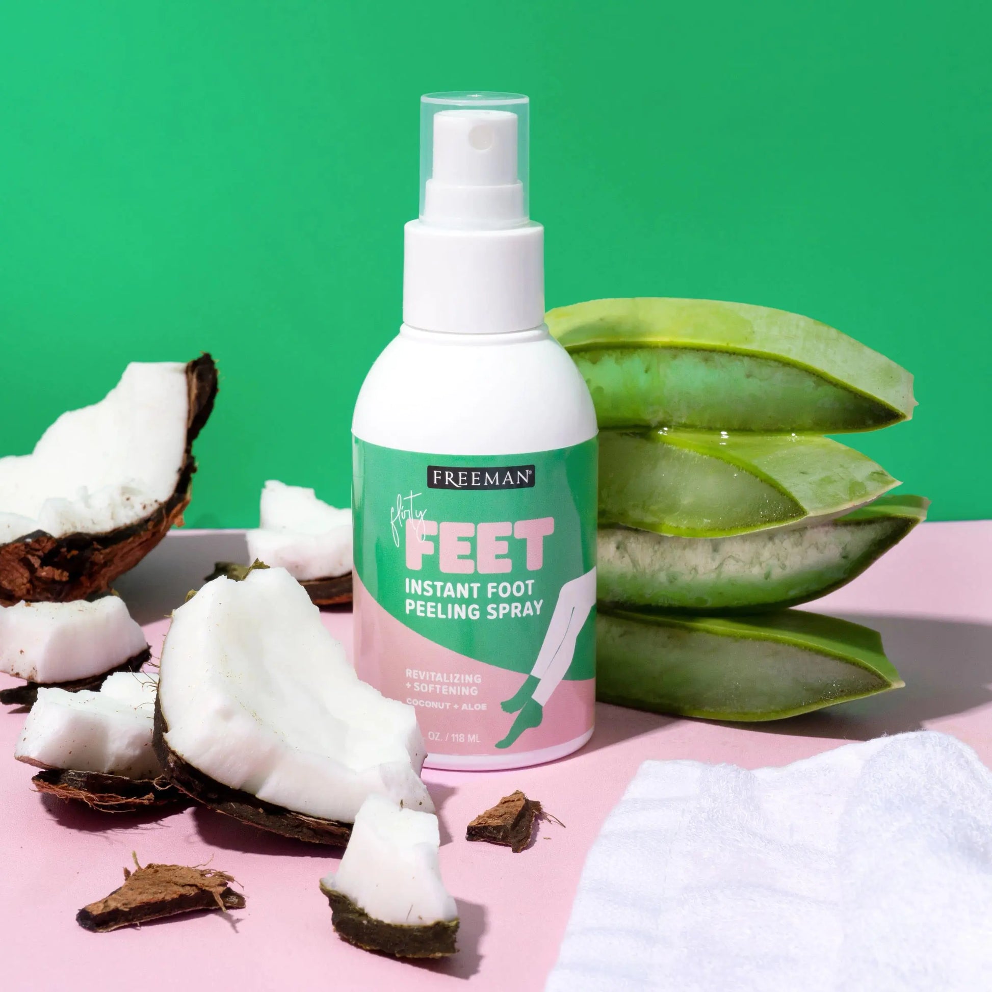 Freeman Flirty Feet Coconut and Aloe Instant Peeling Foot Spray, Softening Foot Peel Mask Exfoliates & Removes Dead Skin, Moisturizes Dry Feet, Clean Ingredients, 4 fl.oz./ 118 ml Bottle (Pack of 2) 4 Fl Oz (Pack of 2) Foot Peel Spray, 1 Count by Anti Spier