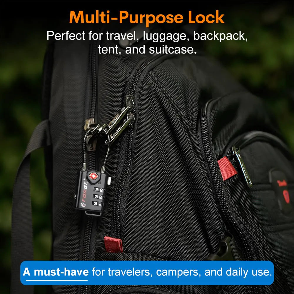 TSA Approved Cable Luggage Locks, Re-settable Combination with Alloy Body Black Single Pack by Anti Spier