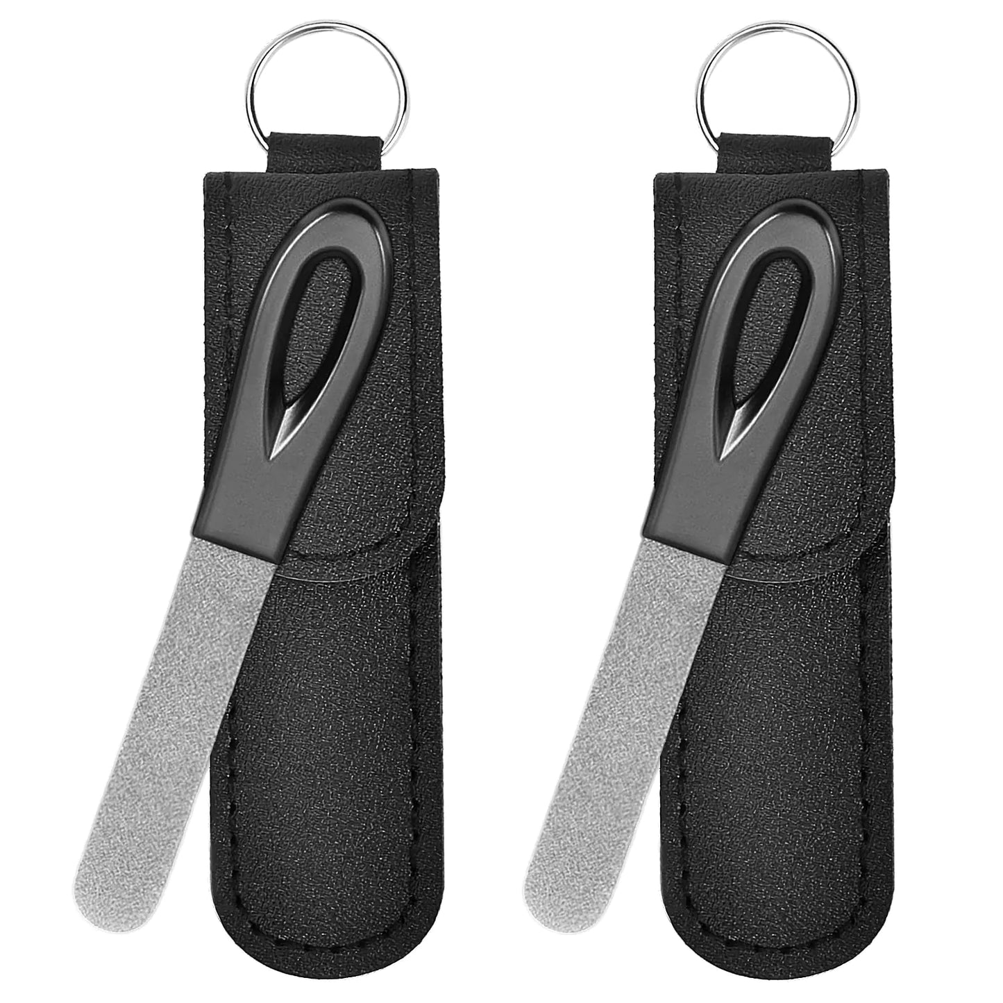 Metal Nail File with Case 2 Pack Keychain Nail Files for Natural Nails Fingernail Files Diamond Round Tip Stainless Steel Double Sided Fine Grit Sapphire Filer with Leather Sheath Travel Black by Anti Spier
