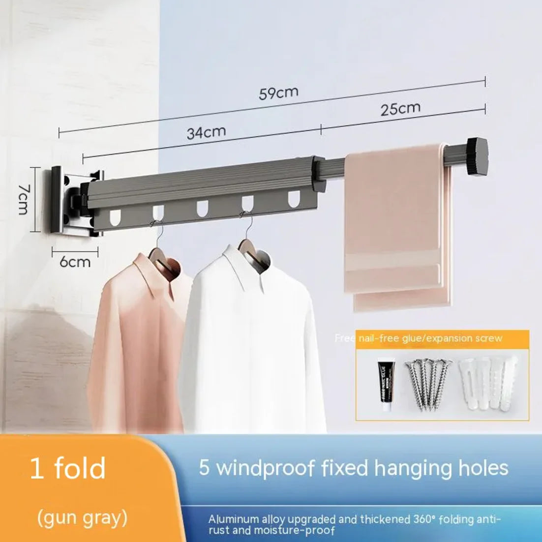 Retractable Aluminum Suction Cup Clothes Hanger by Anti Spier