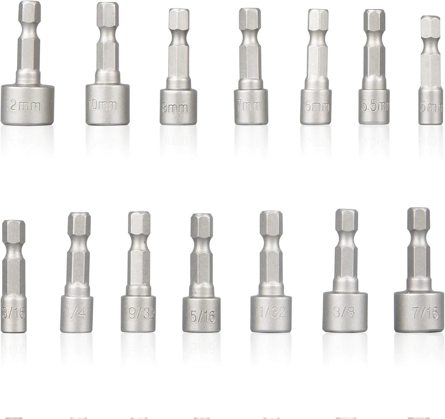 14 PCS Power Nut Driver Bit Set Quick Change MM & SAE Impact 1/4" Hex Shank USA by Anti Spier