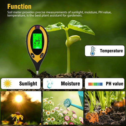 4 In 1 LCD Digital Soil Tester PH Water Moisture Temperature Sunlight Plant Test by Anti Spier