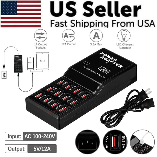 Multi 12 Port USB Charging Station Hub Desktop Wall Cell Phone Charger Organizer by Anti Spier