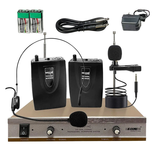 5Core Wireless Microphones w 1 Headset 1 Collar Mic + Receiver Microfono Inalambrico by Anti Spier