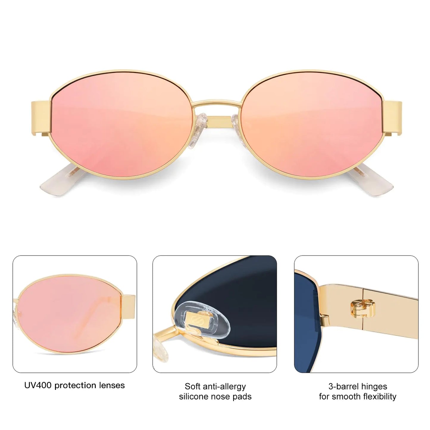 SOJOS Retro Oval Sunglasses for Women Men Trendy Sun Glasses Classic Shades UV400 Protection SJ1217 Gold/Grey by Anti Spier
