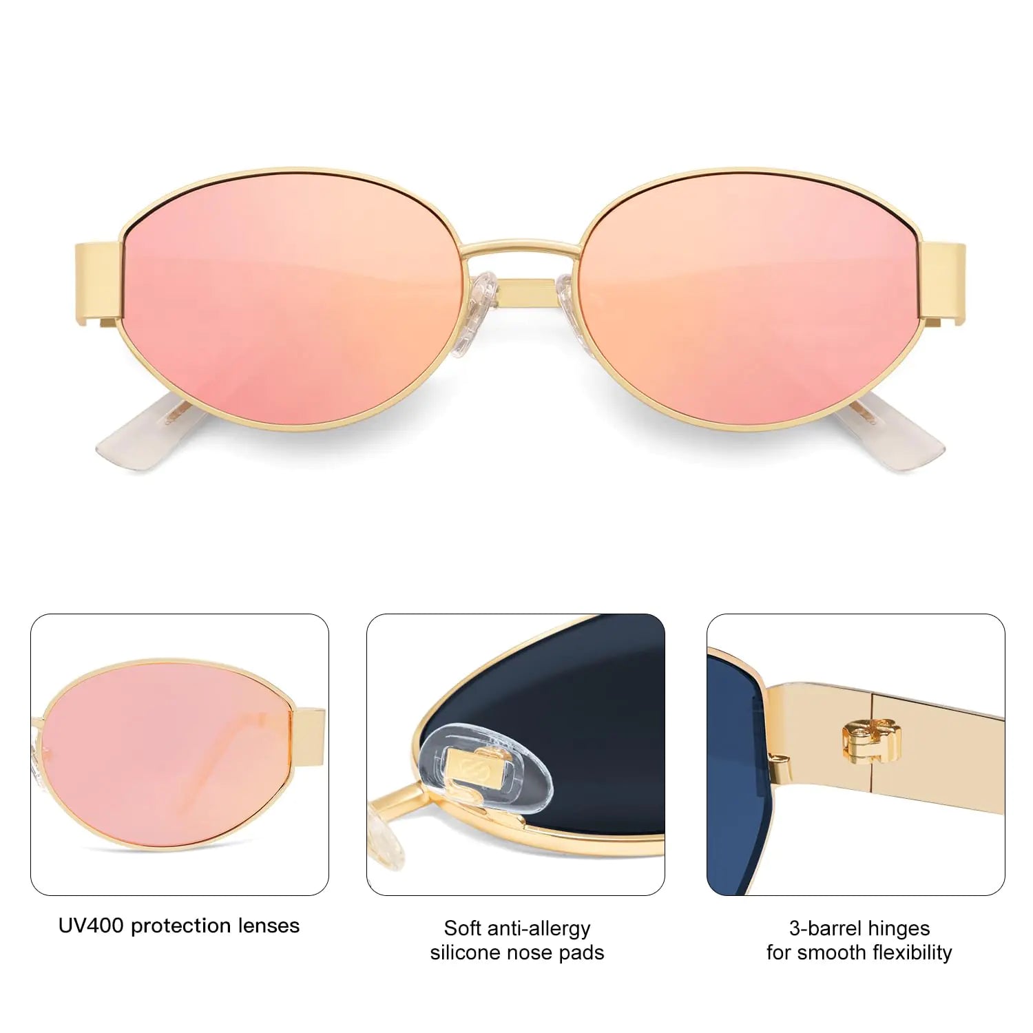 SOJOS Retro Oval Sunglasses for Women Men Trendy Sun Glasses Classic Shades UV400 Protection SJ1217 Gold/Grey by Anti Spier
