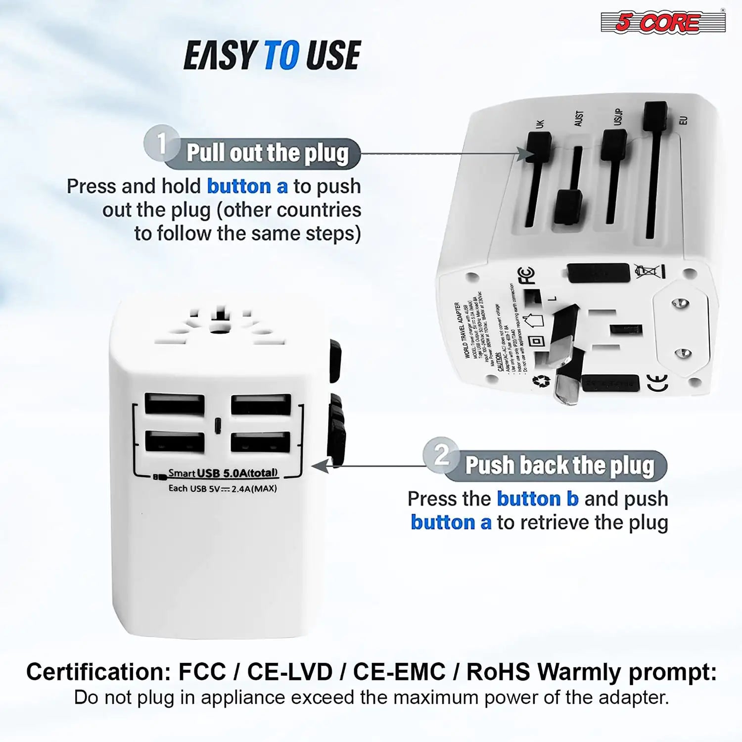 Universal Travel Adapter International Power Adapters 3 Pack Multicharger Plug w 4 USB Ports by Anti Spier